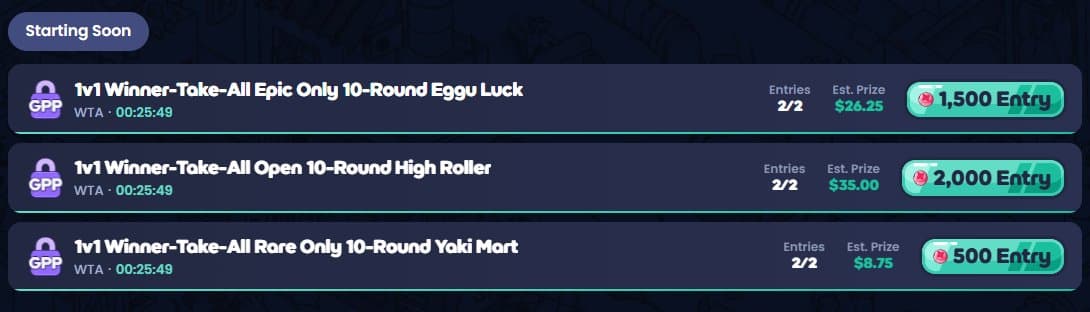 1v1 Winner-Take-All Contests