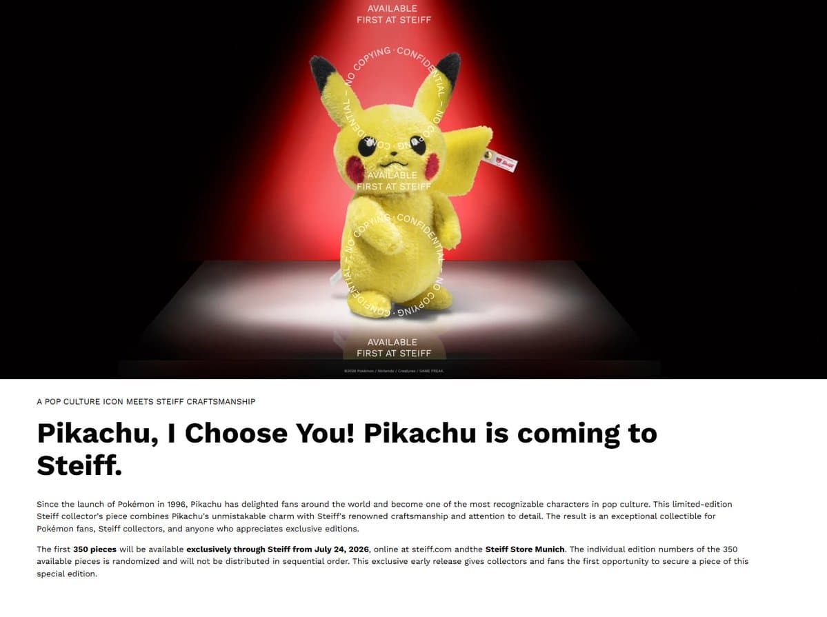 Steiff x Pokémon Pikachu Collectible